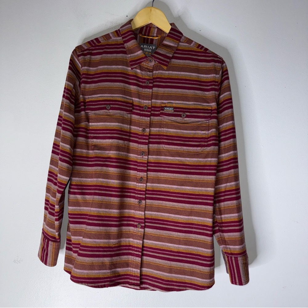 Ariat Rebar Shirt Womens Flannel Long‎ Sleeve Red Striped Southwestern Large
